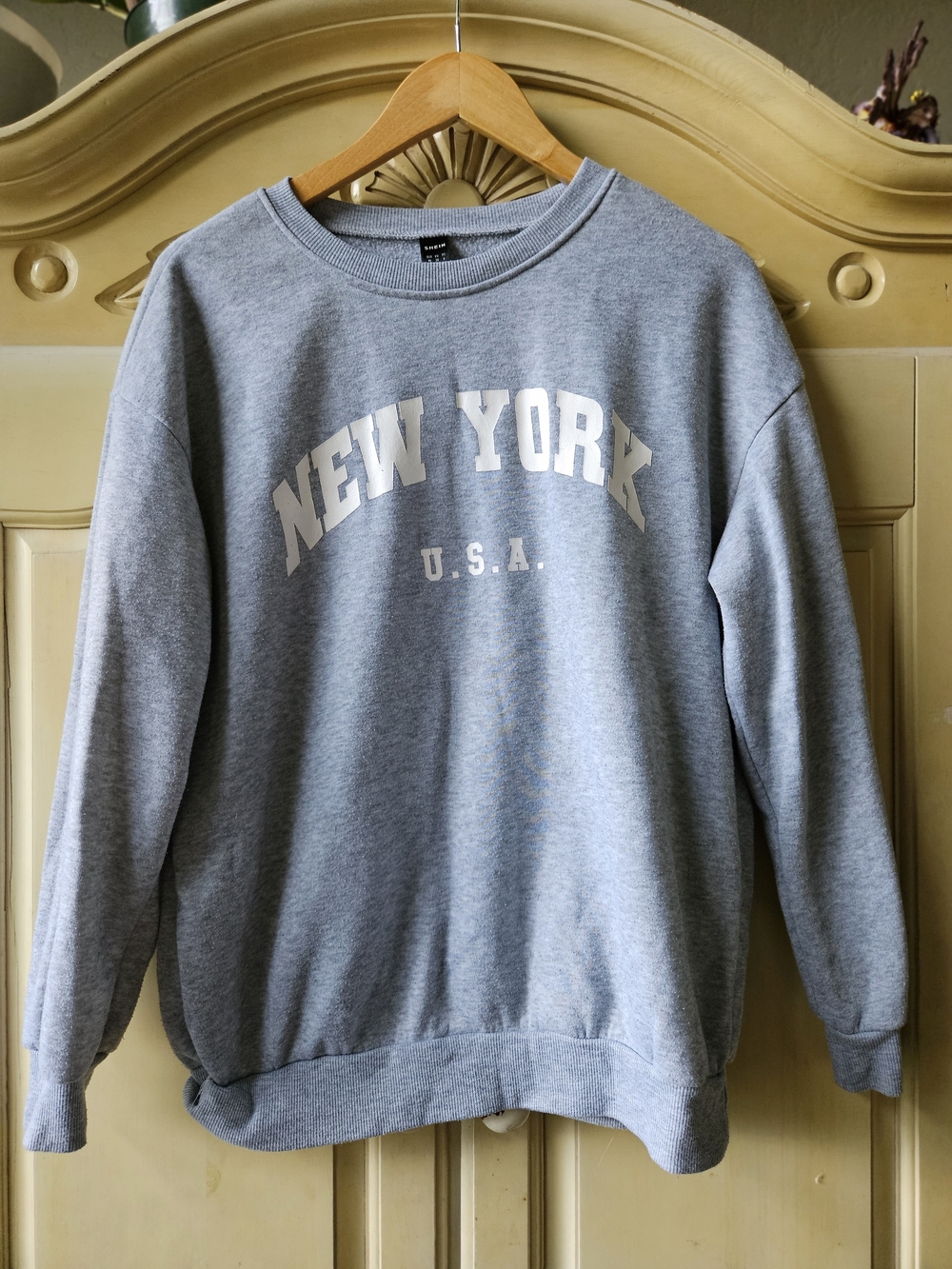 SHEIN Gray 'New York U.S.A.' Crewneck Sweater